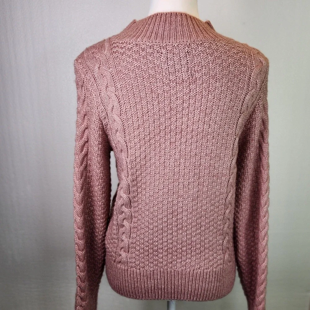 Abercrombie & Fitch Cable Knit Mock Neck Sweater Small Dusty Rose Chunky Preppy‎